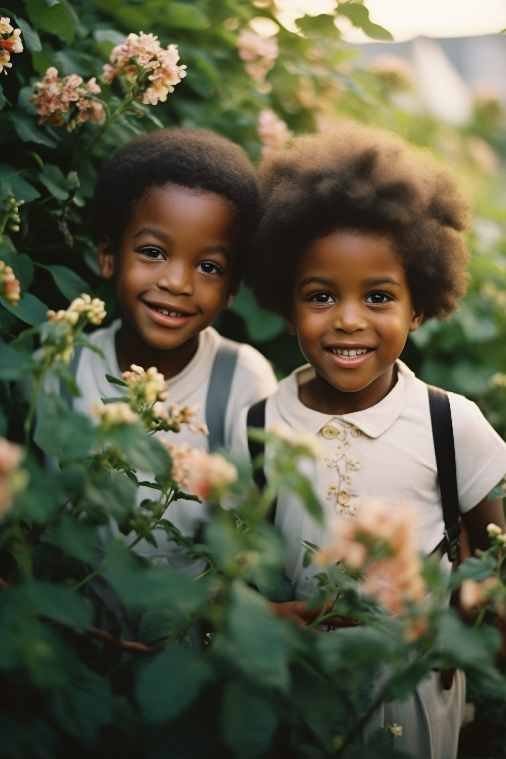 Home portrait adorable children garden